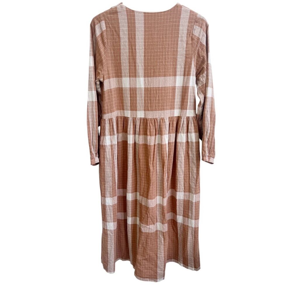 Grade & Gather Overfit Plaid Button Down Midi Dress V Neck Long Slv Prairie Sz S - Picture 3 of 8